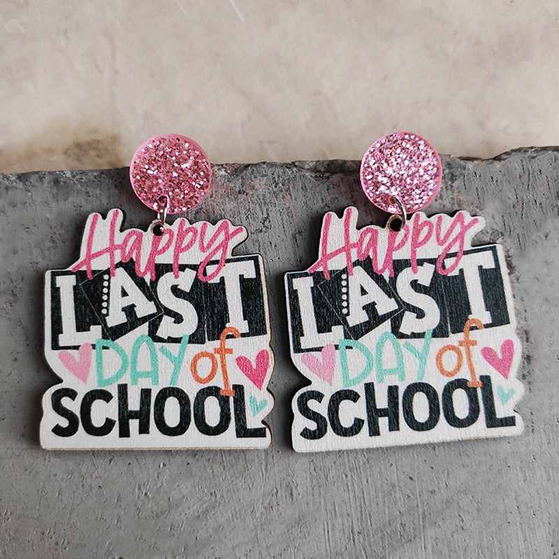 School Day Wooden Earrings