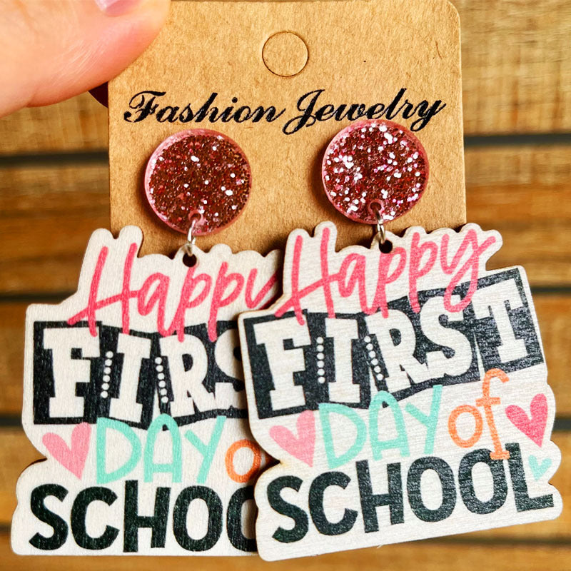 School Day Wooden Earrings