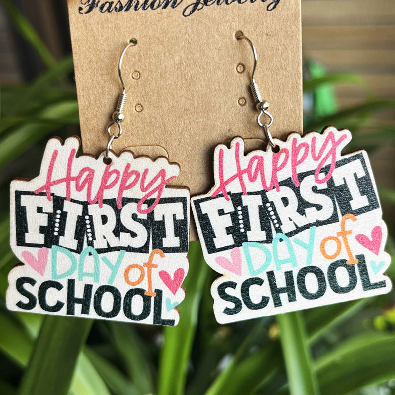 School Day Wooden Earrings