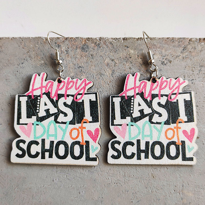 School Day Wooden Earrings